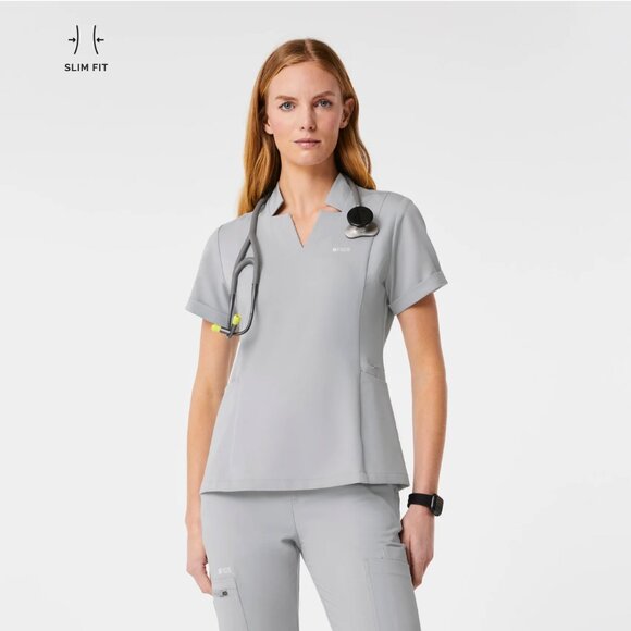 NWT FIGS INALA SLIM SCRUB TOP--SILVER ARROWS GREY--SIZE MEDIUM--IN PACKAGING - Picture 2 of 9